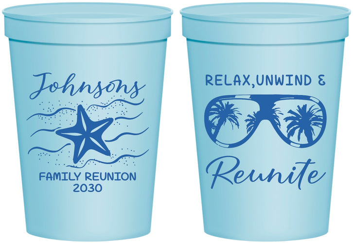 Personalized Family Reunion 16 oz Stadium Cups - Relax Unwind Reunite | 160019