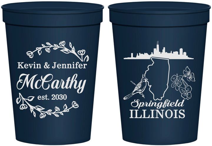 Personalized Wedding 16 oz Stadium Cups - Illinois | 162