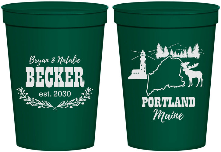 Personalized Wedding 16 oz Stadium Cups - Maine | 168