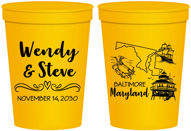 Personalized Wedding 16 oz Stadium Cups - Maryland | 169