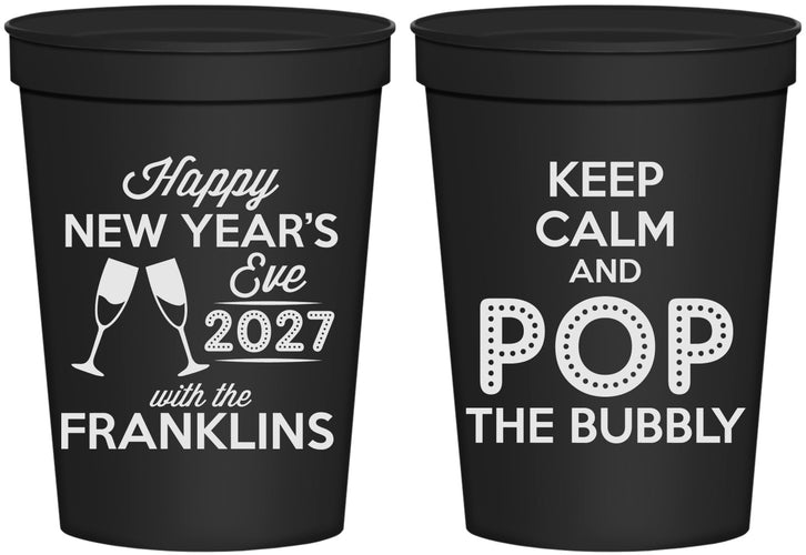 Personalized New Years 16 oz Stadium Cups - 2027 Pop The Bubbly | 170006