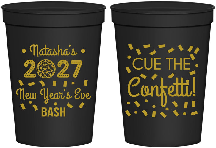 Personalized New Years 16 oz Stadium Cups - 2027 Nye Confetti | 170012