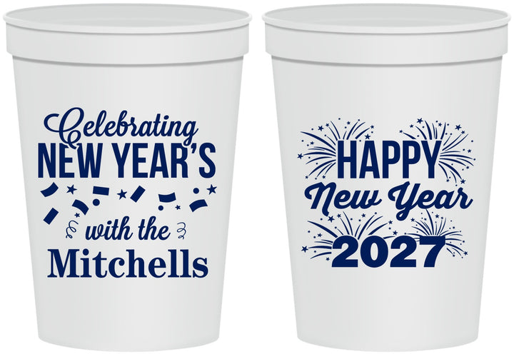 Personalized New Years 16 oz Stadium Cups - 2027 Nye Confetti | 170015