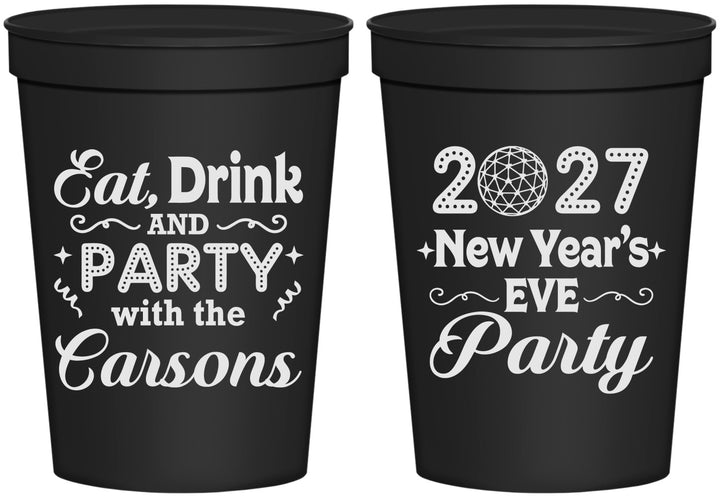 Personalized New Years 16 oz Stadium Cups - 2027 Eat Drink Party | 170022