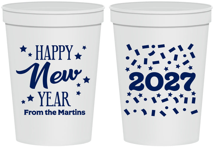 Personalized New Years 16 oz Stadium Cups - 2027 Confetti | 170027