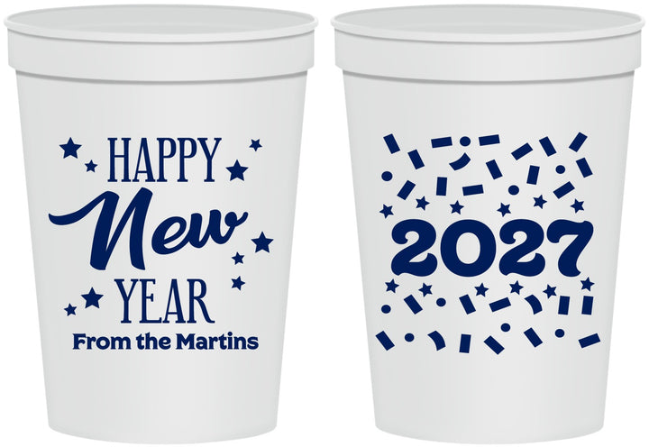 Personalized New Years 16 oz Stadium Cups - 2027 Confetti | 170027