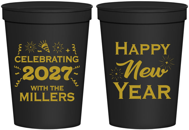 Personalized New Years 16 oz Stadium Cups - 2027 Nye Confetti | 170028