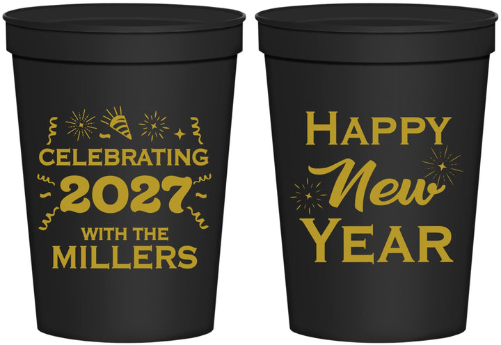 Personalized New Years 16 oz Stadium Cups - 2027 Nye Confetti | 170028