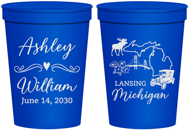 Personalized Wedding 16 oz Stadium Cups - Michigan | 171