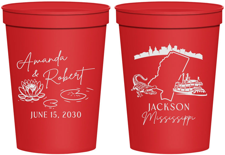 Personalized Wedding 16 oz Stadium Cups - Mississippi | 173