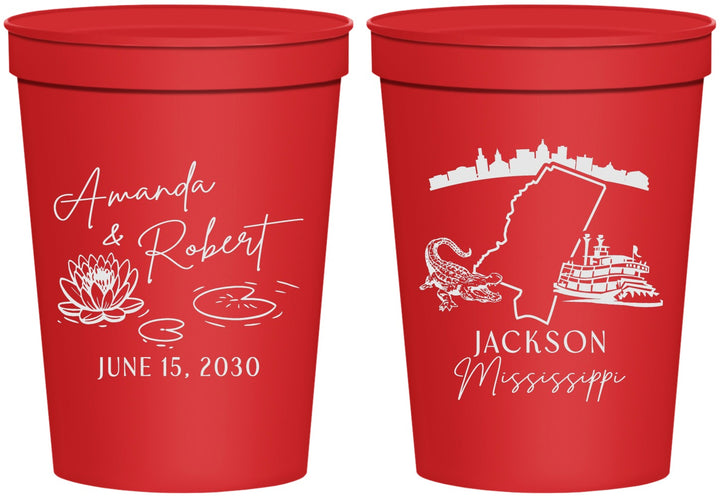 Personalized Wedding 16 oz Stadium Cups - Mississippi | 173
