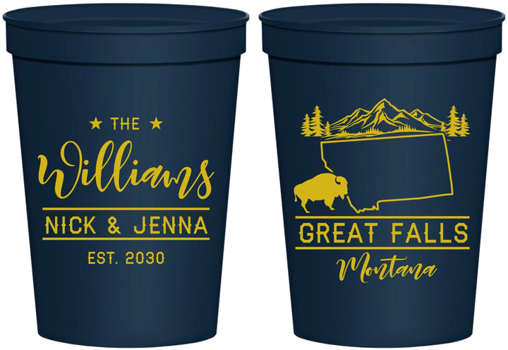 Personalized Wedding 16 oz Stadium Cups - Montana | 175