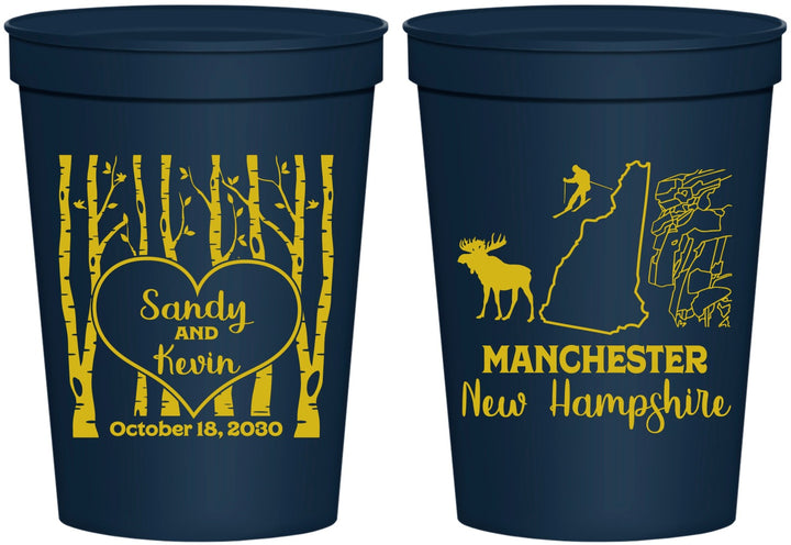 Personalized Wedding 16 oz Stadium Cups - New Hampshire | 178
