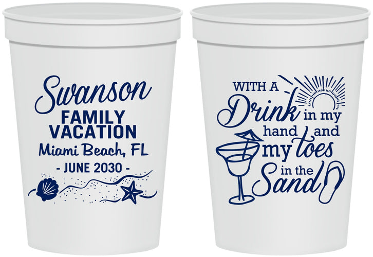 Personalized Family Vacation 16 oz Stadium Cups - Beach Toes In The Sand | 180000