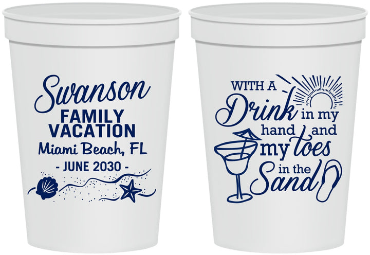 Personalized Family Vacation 16 oz Stadium Cups - Beach Toes In The Sand | 180000