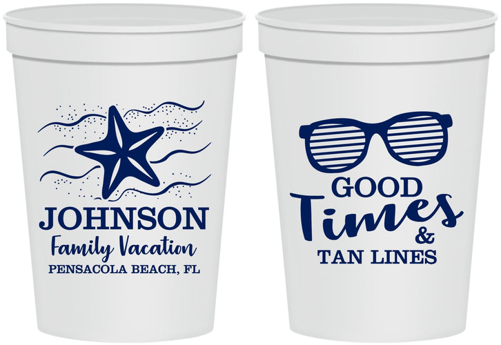 Personalized Family Vacation 16 oz Stadium Cups - Good Times Tan Lines | 180003