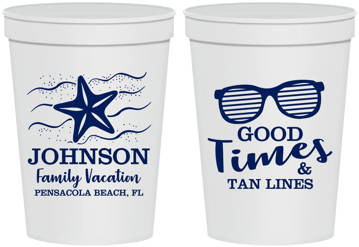Personalized Family Vacation 16 oz Stadium Cups - Good Times Tan Lines | 180003