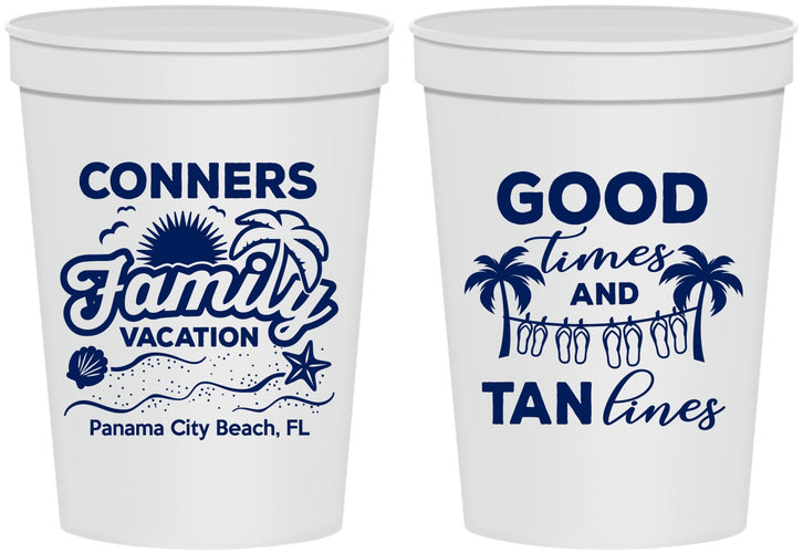 Personalized Family Vacation 16 oz Stadium Cups - Good Times Tan Lines | 180005
