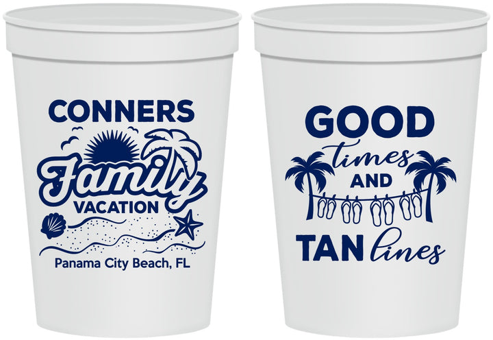 Personalized Family Vacation 16 oz Stadium Cups - Good Times Tan Lines | 180005
