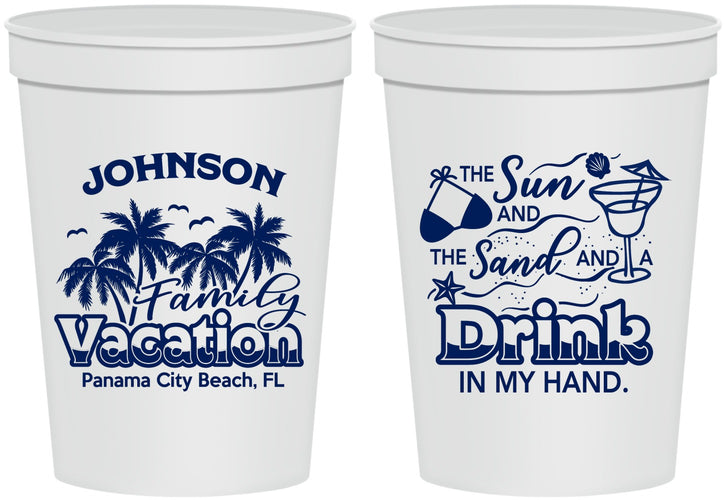 Personalized Family Vacation 16 oz Stadium Cups - Sun And Sand Beach | 180007
