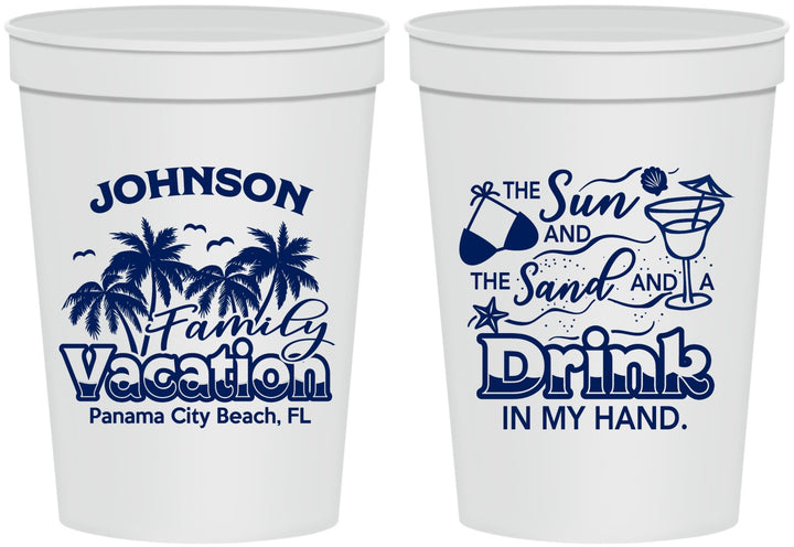 Personalized Family Vacation 16 oz Stadium Cups - Sun And Sand Beach | 180007