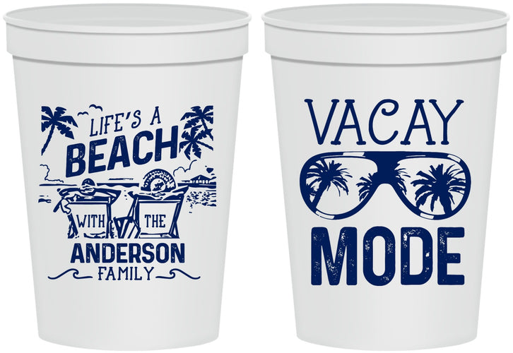 Personalized Family Vacation 16 oz Stadium Cups - Lifes A Beach | 180008