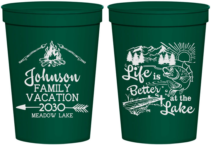 Personalized Family Vacation 16 oz Stadium Cups - Lake Camping | 180011