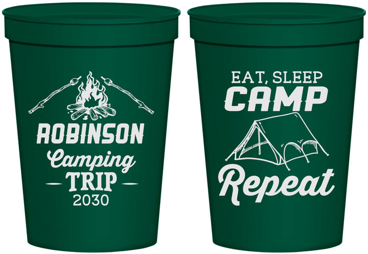 Personalized Family Vacation 16 oz Stadium Cups - Eat Sleep Camp Repeat | 180014