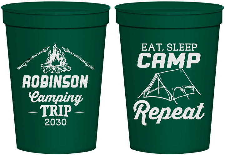 Personalized Family Vacation 16 oz Stadium Cups - Eat Sleep Camp Repeat | 180014