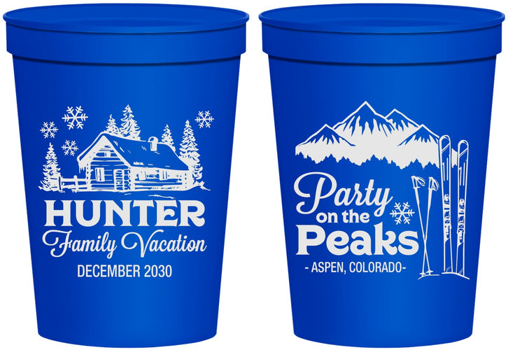 Personalized Family Vacation 16 oz Stadium Cups - Ski Trip Peaks | 180020