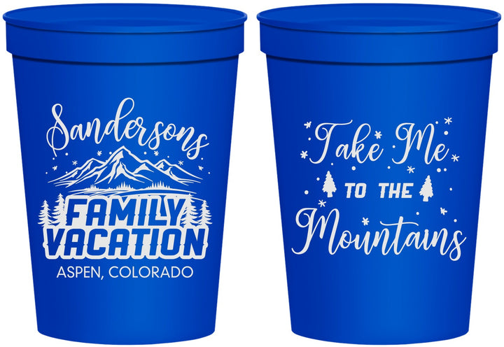 Personalized Family Vacation 16 oz Stadium Cups - Ski Trip Peaks | 180023