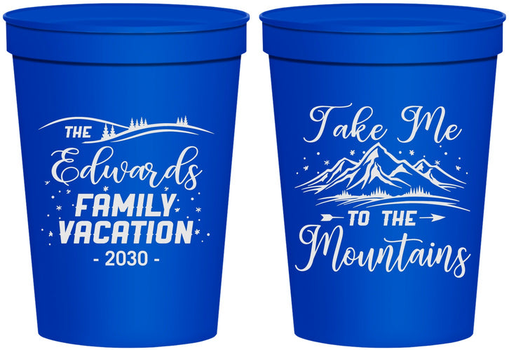 Personalized Family Vacation 16 oz Stadium Cups - Mountains | 180024