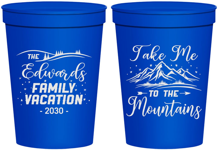 Personalized Family Vacation 16 oz Stadium Cups - Mountains | 180024