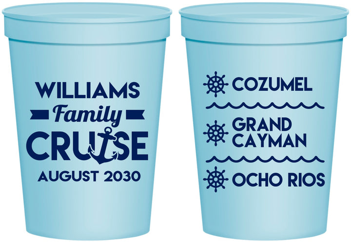 Personalized Family Vacation 16 oz Stadium Cups - Nautical Cruise | 180034