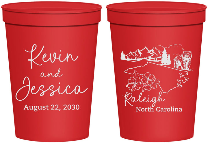Personalized Wedding 16 oz Stadium Cups - North Carolina | 182