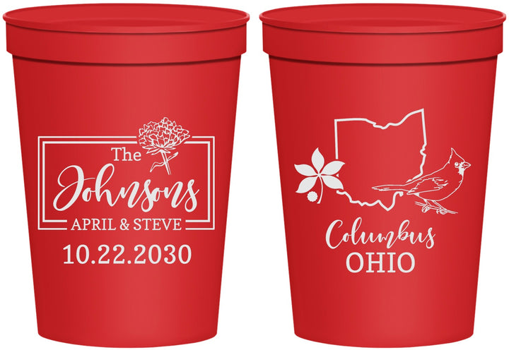 Personalized Wedding 16 oz Stadium Cups - Ohio | 184