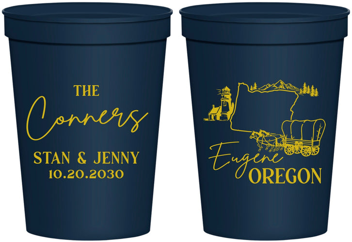 Personalized Wedding 16 oz Stadium Cups - Oregon | 186