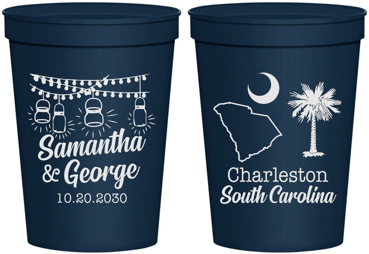 Personalized Wedding 16 oz Stadium Cups - South Carolina | 189