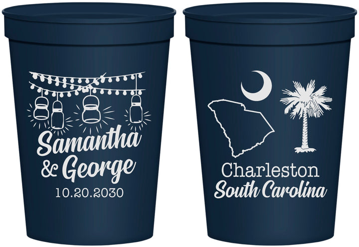 Personalized Wedding 16 oz Stadium Cups - South Carolina | 189