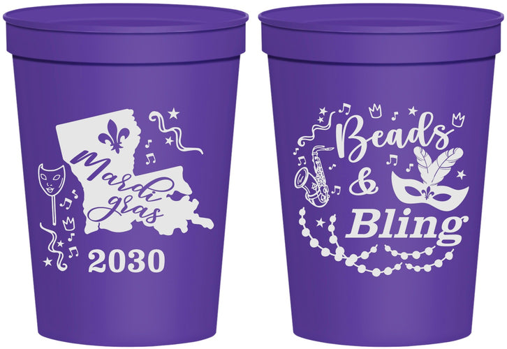 Personalized Mardi Gras 16 oz Stadium Cups - Beads And Bling | 190002