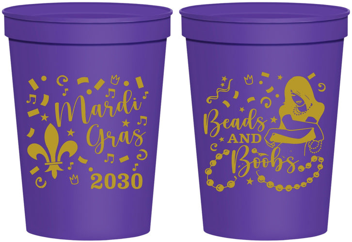 Personalized Mardi Gras 16 oz Stadium Cups - Beads And Boobs | 190005
