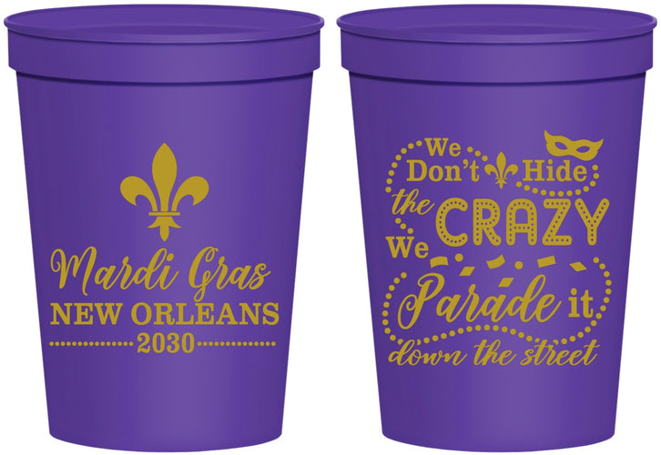 Personalized Mardi Gras 16 oz Stadium Cups - Fleur De Lis | 190013