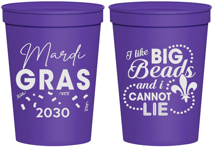 Personalized Mardi Gras 16 oz Stadium Cups - Big Bead Fleur De Lis | 190018