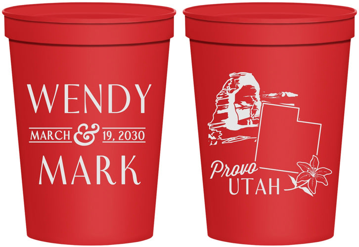 Personalized Wedding 16 oz Stadium Cups - Utah | 193