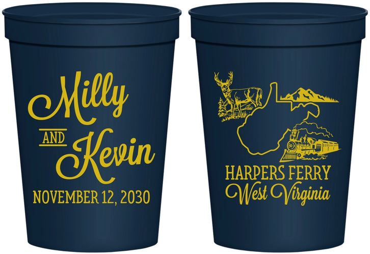 Personalized Wedding 16 oz Stadium Cups - West Virginia | 197