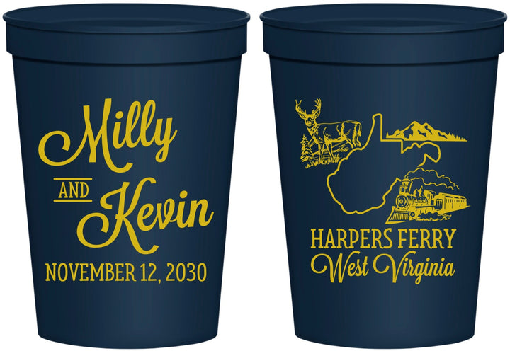 Personalized Wedding 16 oz Stadium Cups - West Virginia | 197