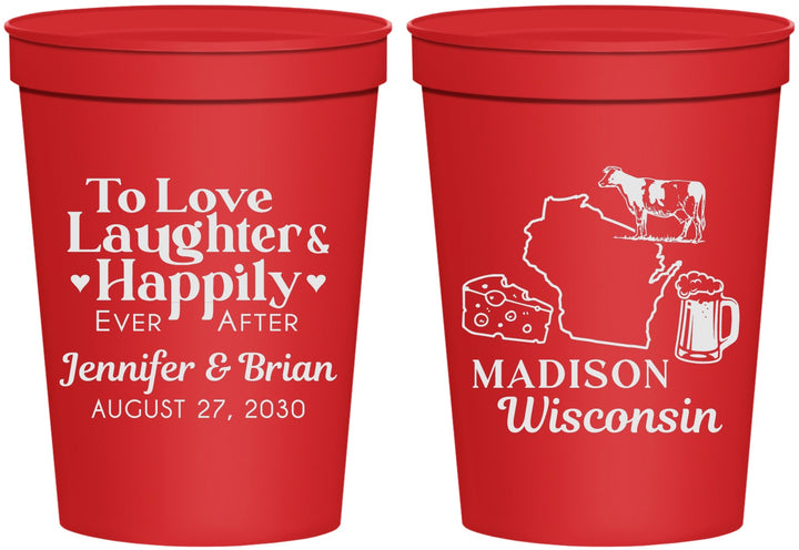 Personalized Wedding 16 oz Stadium Cups - Wisconsin | 198