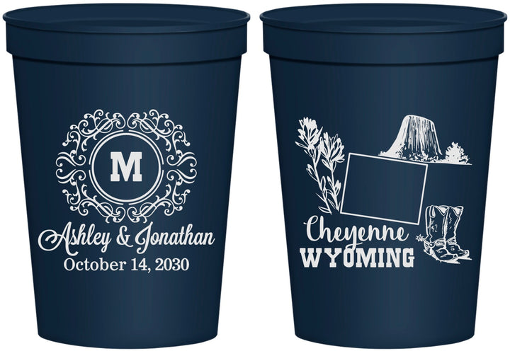 Personalized Wedding 16 oz Stadium Cups - Wyoming | 199