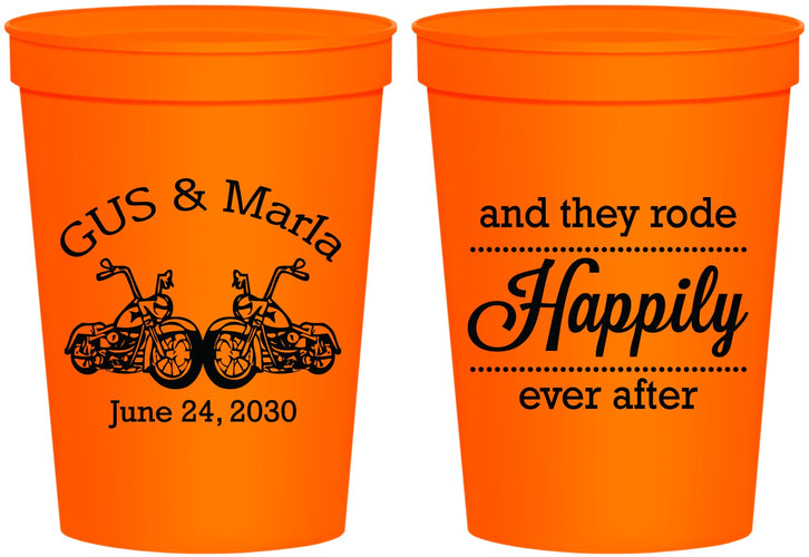 Personalized Wedding 16 oz Stadium Cups - Happily Ever After Motorcycle | 200