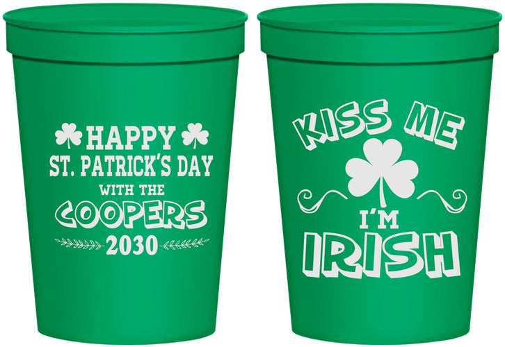 Personalized St Patricks Day 16 oz Stadium Cups - Kiss Me I Am Irish | 200004